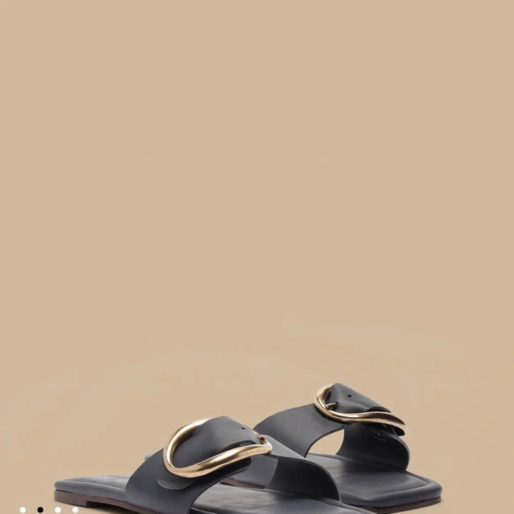 FARM Rio Navy Slide Sandals with Gold Buckle - Picture 4 of 10